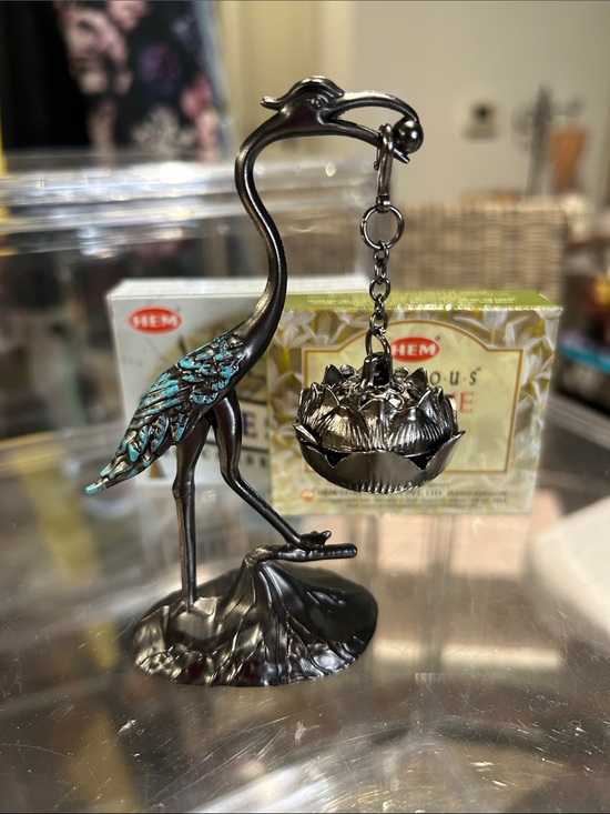 Other - Patina Winged Silver Crane & Hanging Lotus Incense Holder Set of 2 Incense Cones
